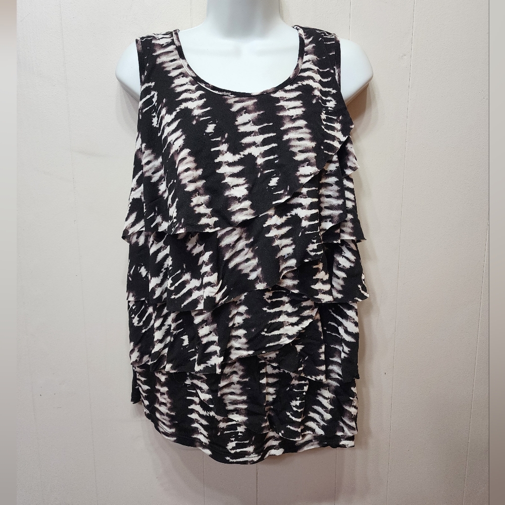 Worthington Sleeveless Blouse 1X Black White Layered Plus‎ Size Casual C335